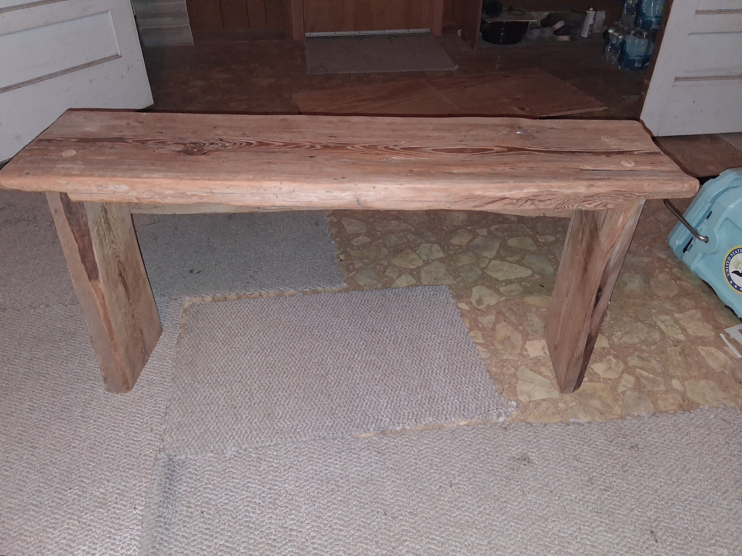 Hand hewn old growth South Georgia HEART of pine handmade Bench. From Quailrun Barn circa 1918. Blood Oath by One of 1 Barnwood Studios.